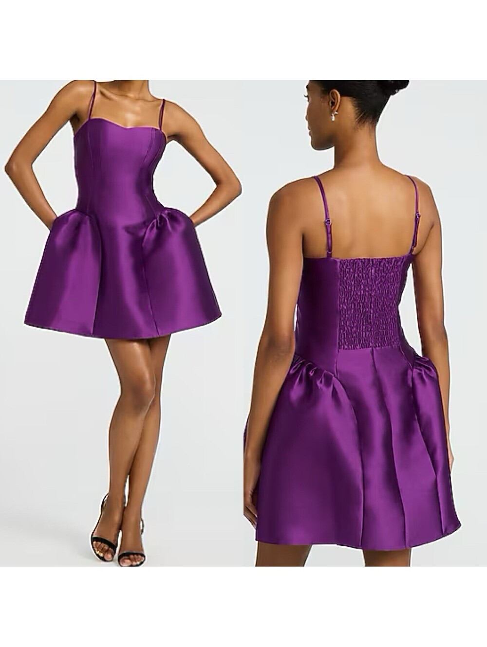 NWT Express Purple Satin Sweetheart Drop Waist Smocked Back Mini Dress 14